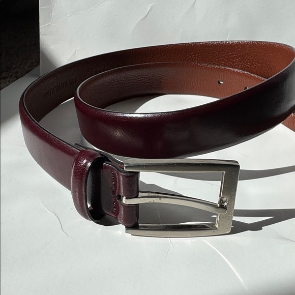 Jos. A Bank Burgundy Fine Italian Leather Belt Silver Buckle Business Casual - Picture 3 of 8